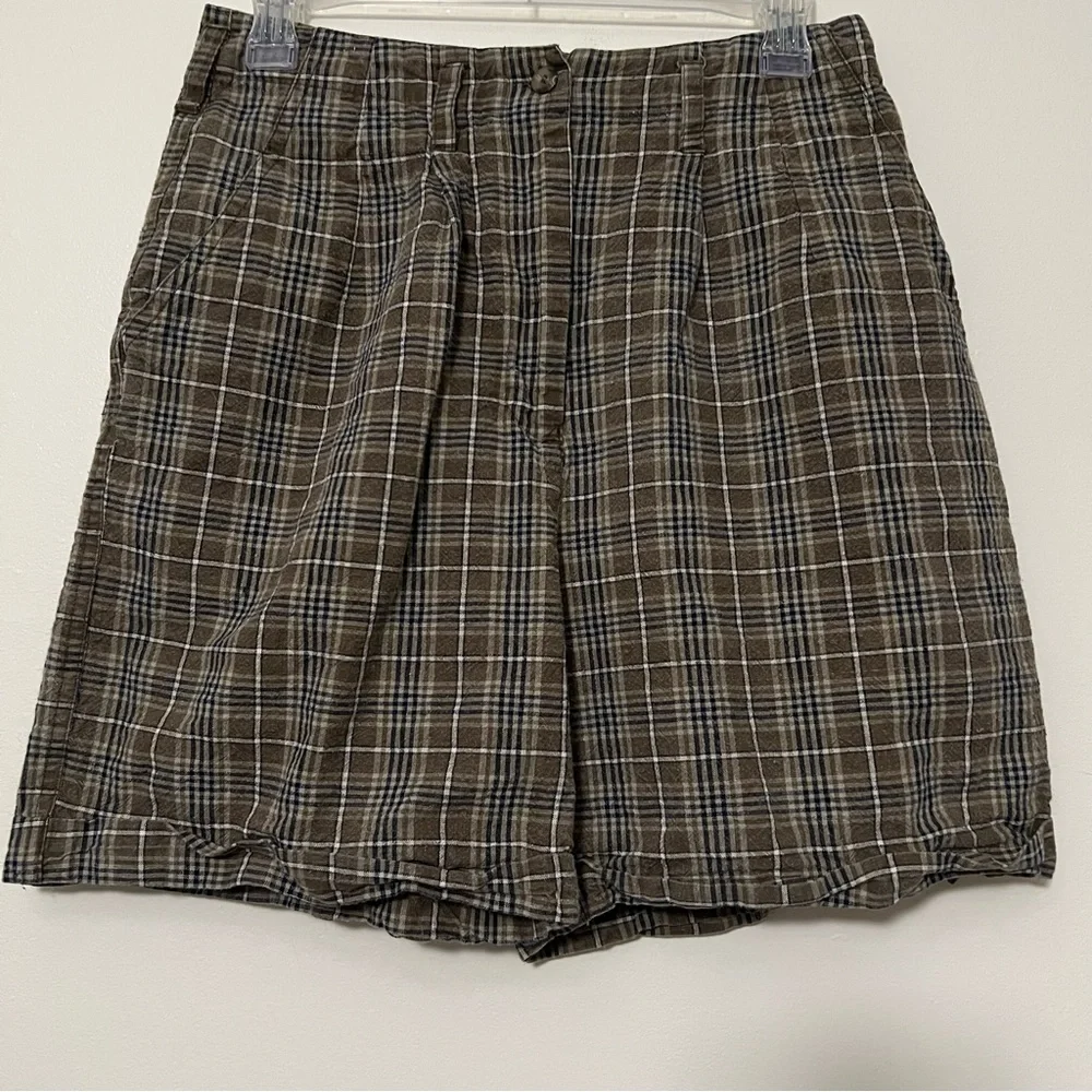 Kikomo Style Plaid Linen Blend High Rise‎ Shorts 12 Cottagecore eclectic grandpa